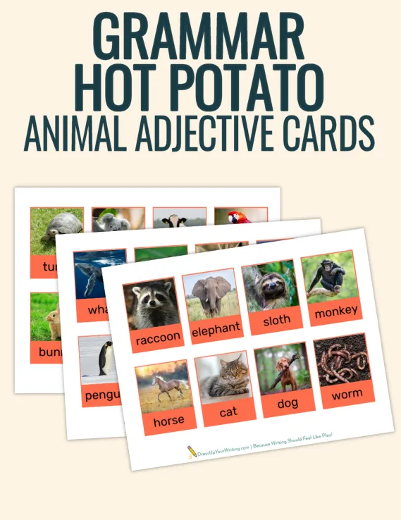 Grammar Hot Potato Game – Animal Adjective Cards