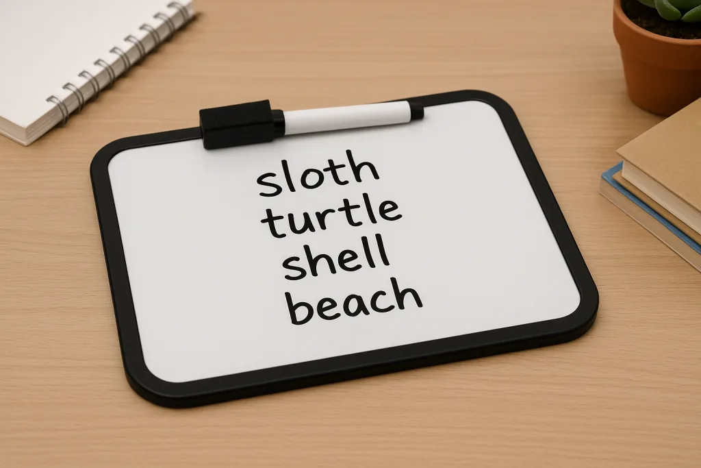 words on whiteboard showing example of word association writing game