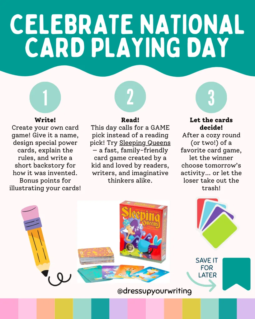 National Card Day writing prompt, book pick and family fun activity