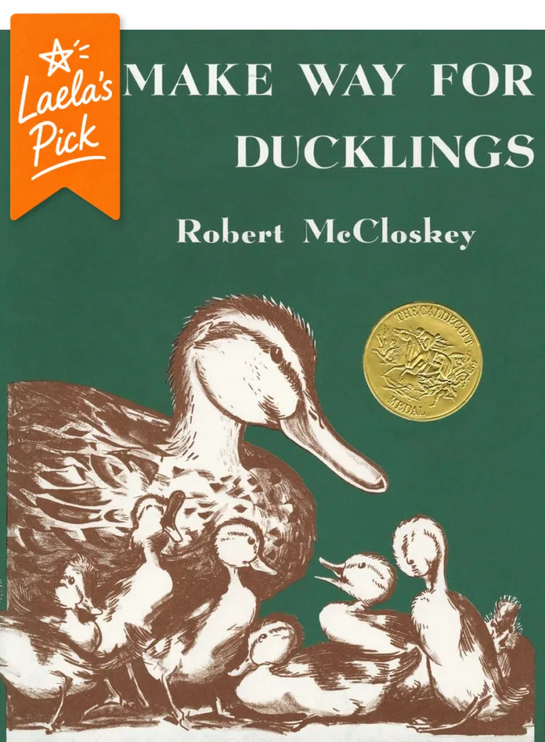 Book cover of Make Way for Ducklings by Robert McCloskey featuring a handwritten "Laela's Pick" recommendation.