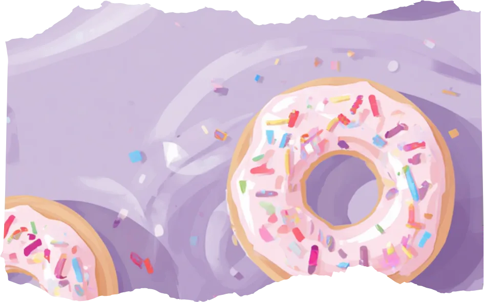 Bright pastel donuts on a mint colored background