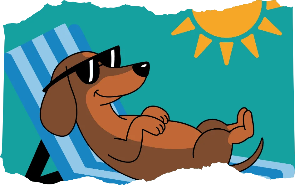 A happy dog relaxing on a lounge chair in the sunshine.