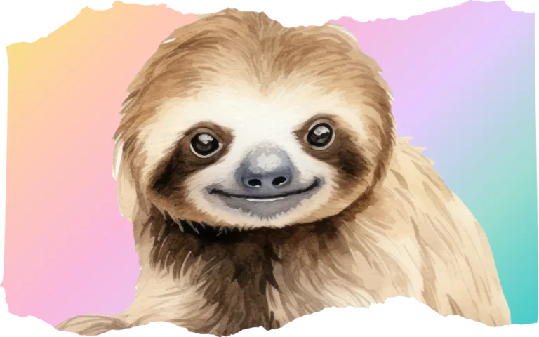 An adorable watercolor sloth on a pastel gradient background