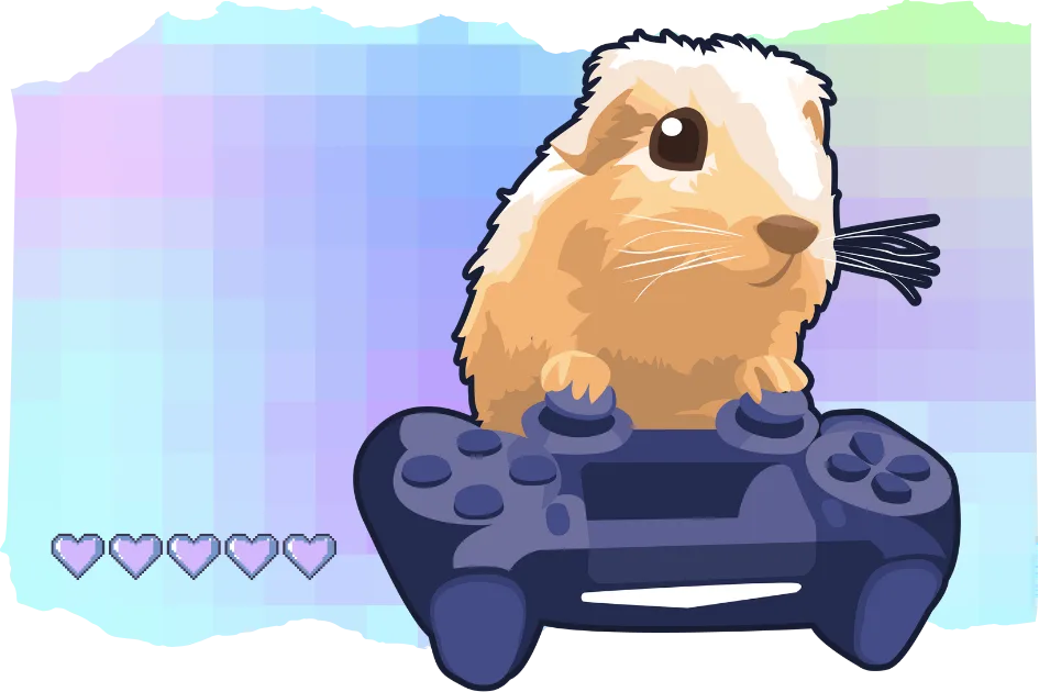 An illustrated style image of a cute hamster with a video game controller