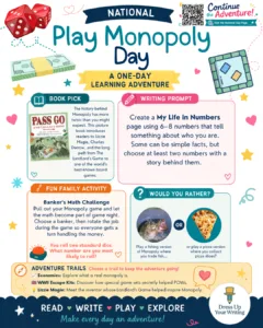 national play Monopoly Day mini homeschool lesson plan