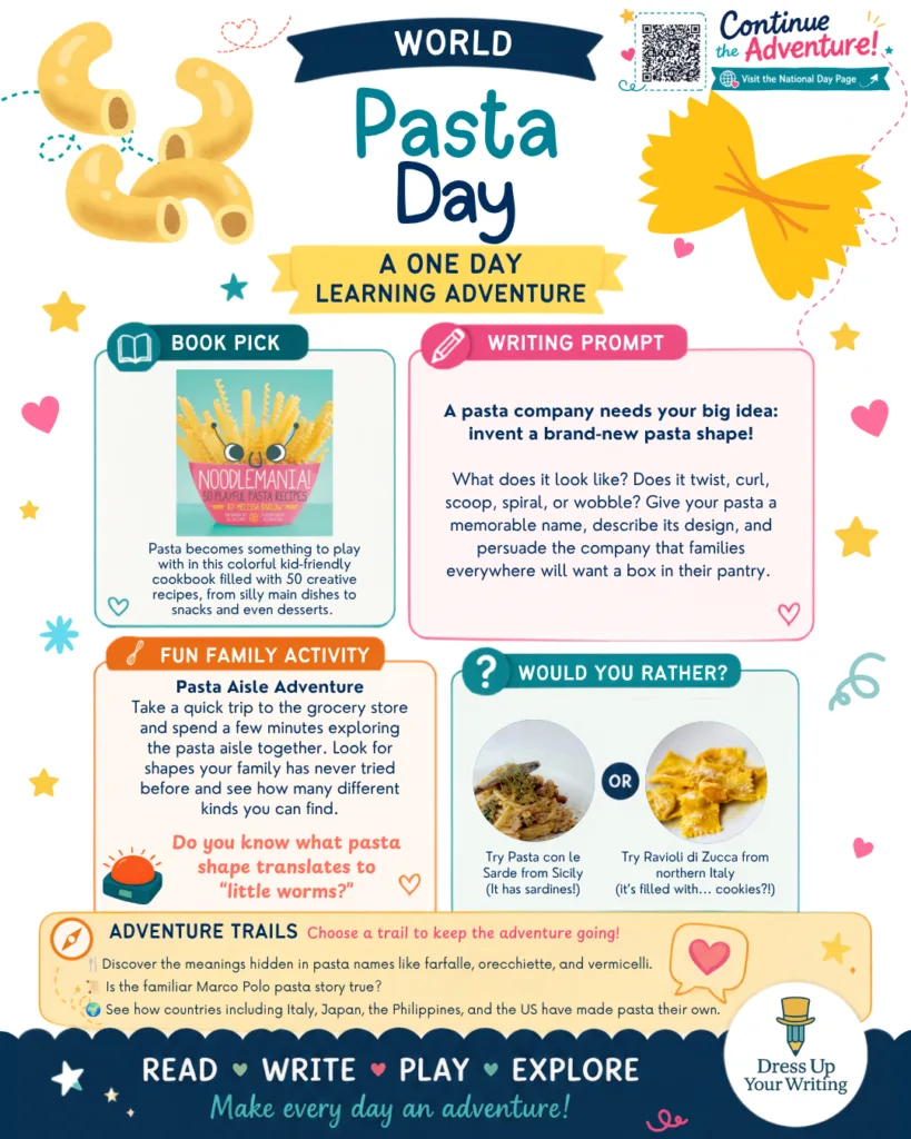 Colorful infographic for World Pasta Day lesson plan