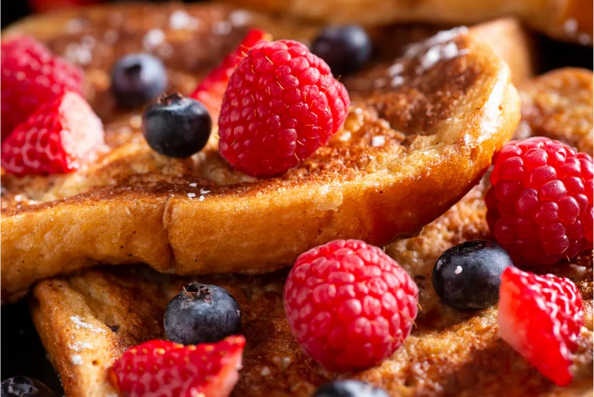 close-up of french toast with berries