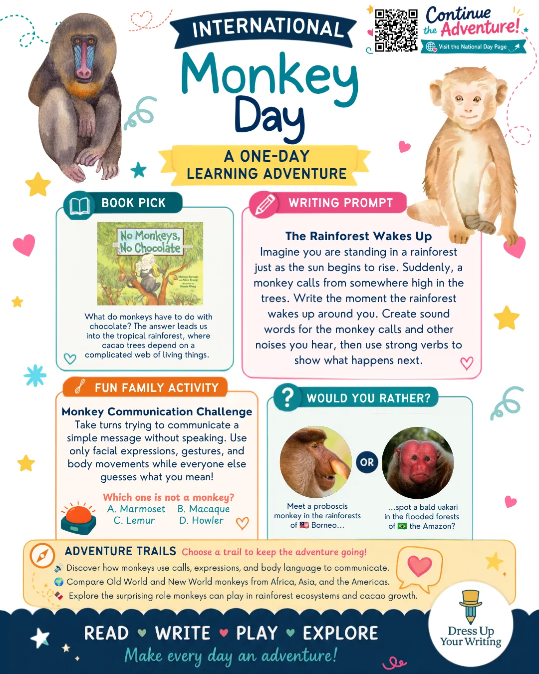 International Monkey Day mini homeschool lesson plan