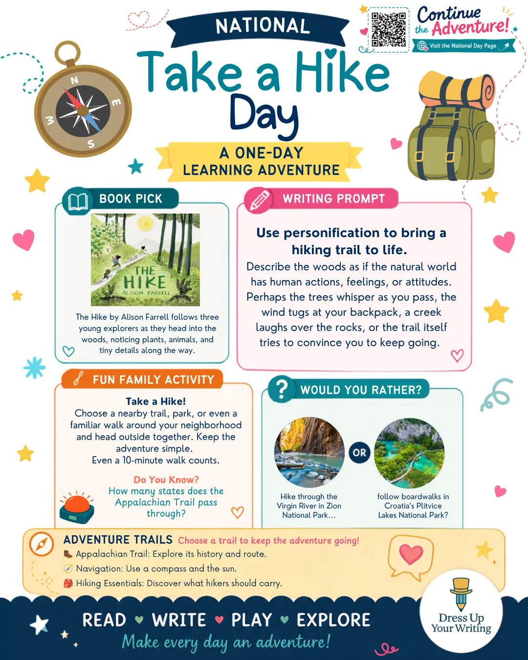 National Take a Hike Day infographic / lesson plan