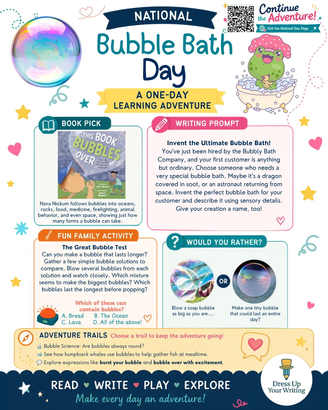 national bubble bath day cross curricular lesson