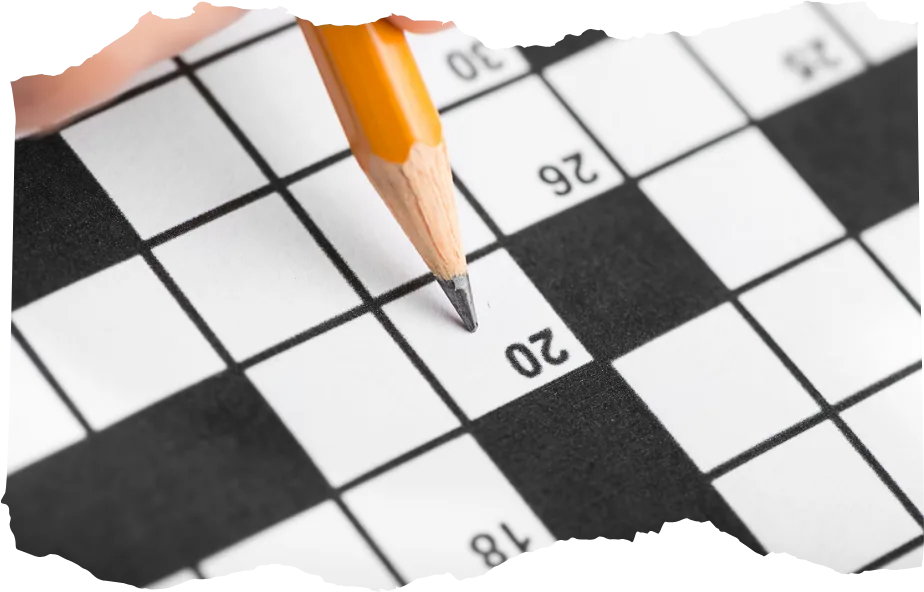 solving crossword puzzle close-up